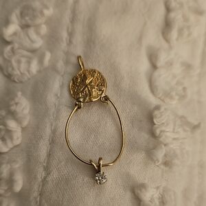 14 K Gold Coin Drop Necklace with Diamond Pendant